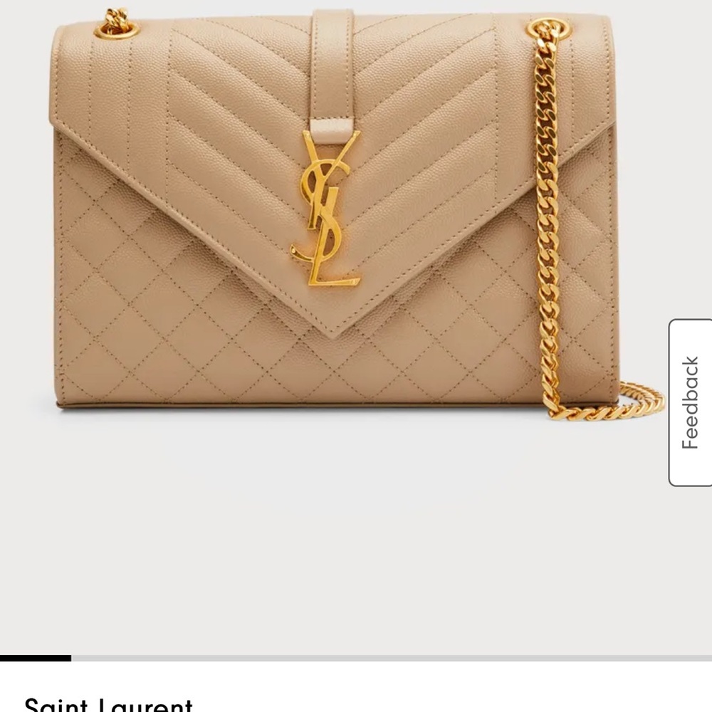 Saint Laurent Tan Gold Crossbody Bag with Quilted Leather